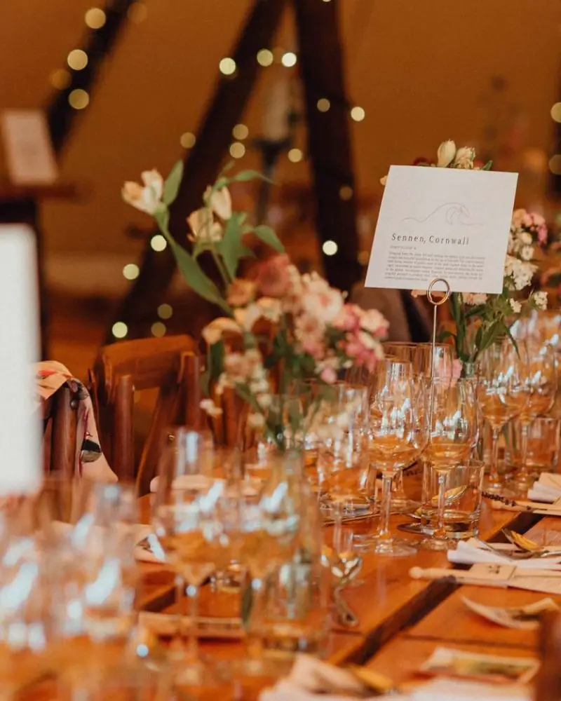 Table setup inside a tipi for wedding reception.
