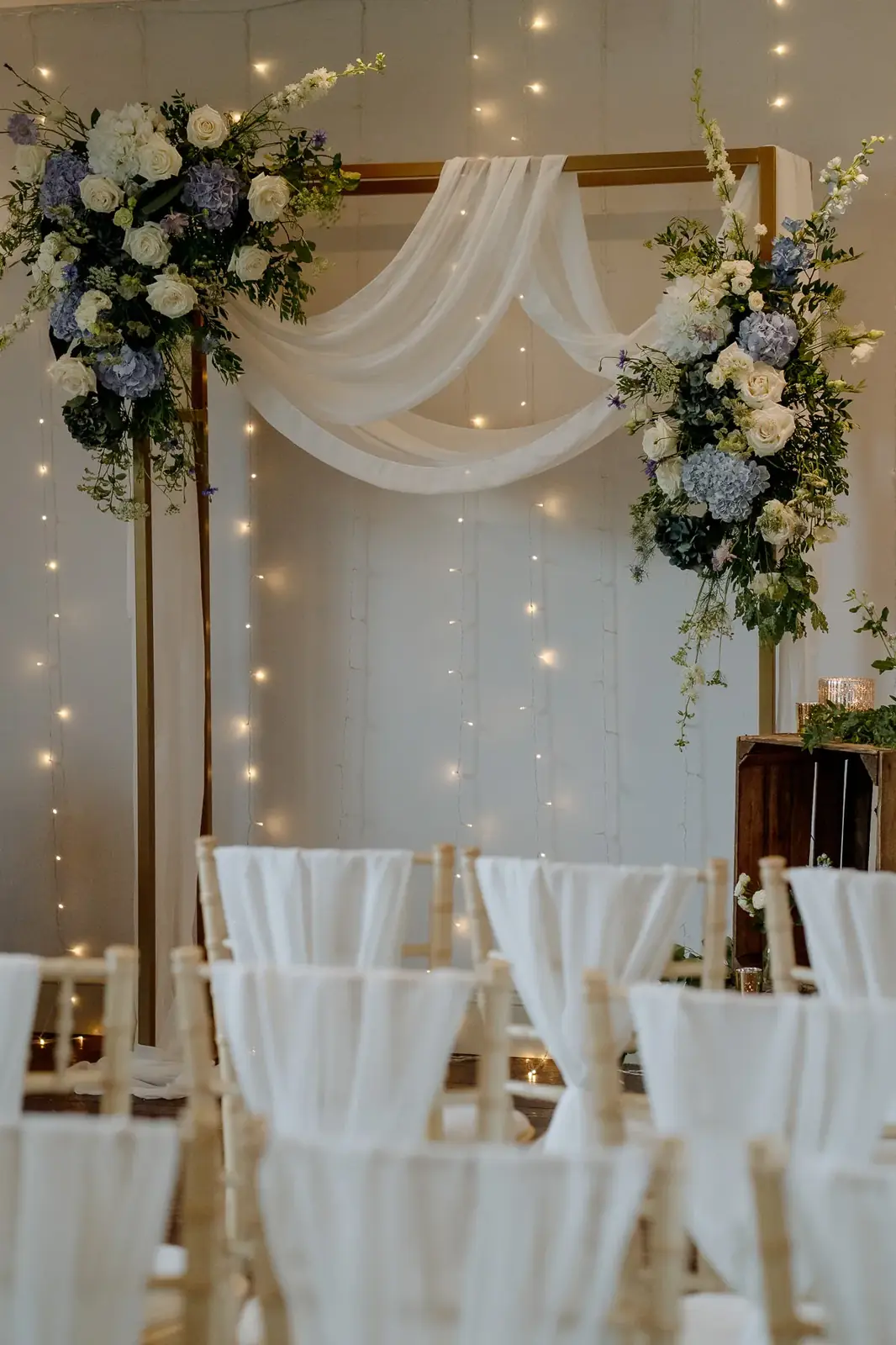 Ceremony space at Chilli Barn. Rustic barn wedding venue in Yorkshire dales.