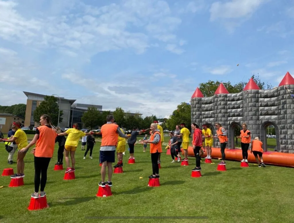Team games on the lawn at Birchwood Park