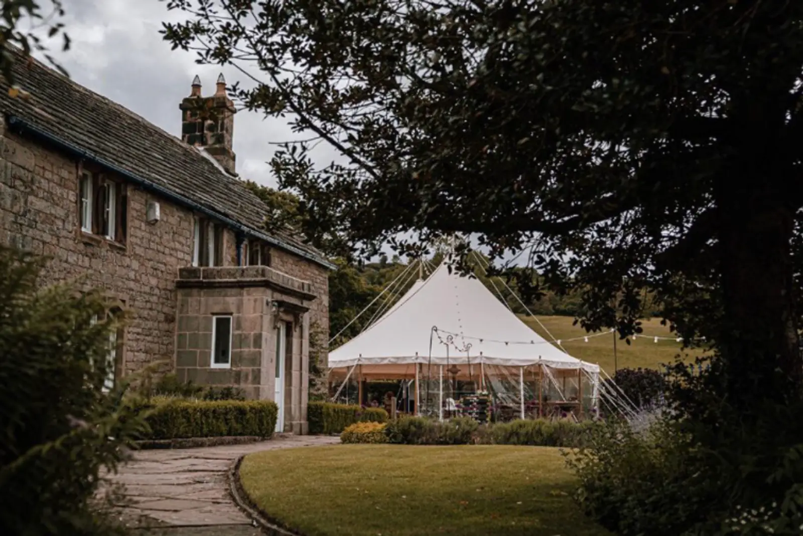 Tipi outside Heathy Lea on the edge of the Chatsworth Estate in Derbyshire, ready for wedding guests at the exclusive venue