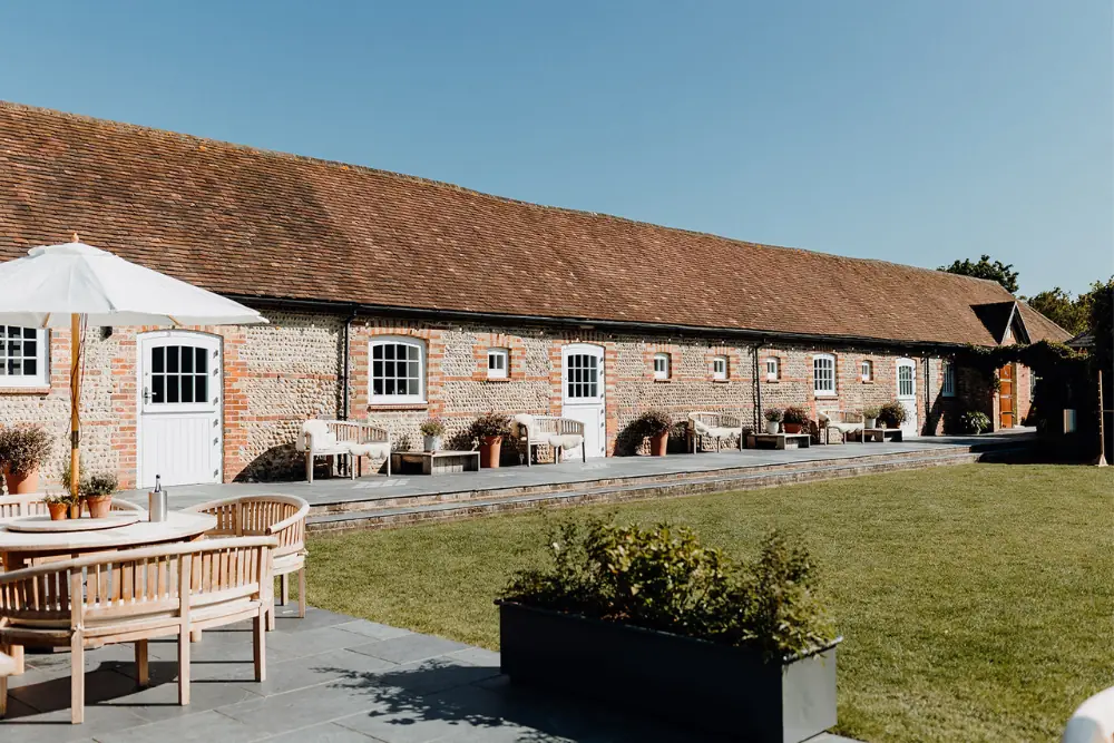 The central courtyard of our wedding venue on a sunny day